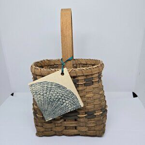 Vintage Kathleen Currie Handwoven Basket with Handle, Signed, 1995